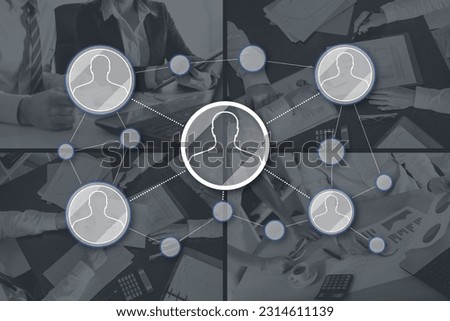 Social network concept illustrated by pictures on background
