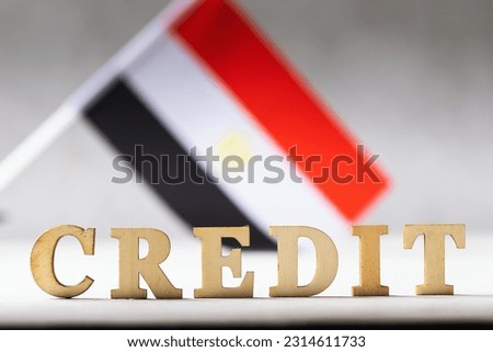 Text from wooden letters and the Egyptian flag on an abstract background, a concept on the theme of the debt burden of the people of Egypt
