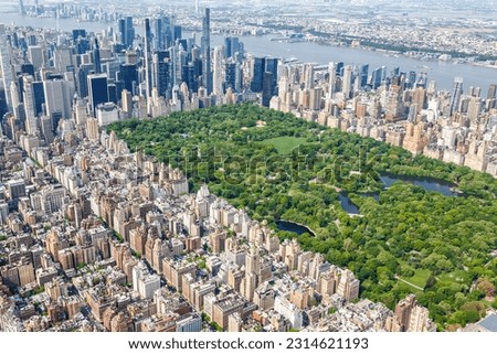 New York City skyline skyscraper of Manhattan real estate with Central Park aerial view photo in the United States Royalty-Free Stock Photo #2314621193