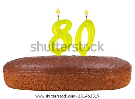 birthday cake with candles number 80 isolated on white background