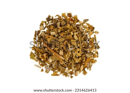 Pile of dried mistletoe (Viscum album), isolated on white background