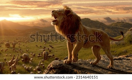 Lion roaring on the cliff. Royalty-Free Stock Photo #2314640151