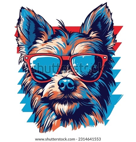 energetic yorkie wearing sunglasses happily dog