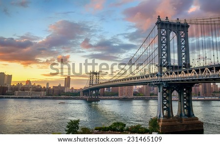 Manhattan Bridge at Sunset Royalty-Free Stock Photo #231465109