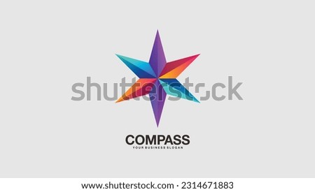 Compass star logo in gradient color style vector template
