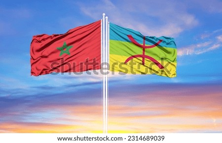 morocco and Berber two flags on flagpoles and blue sky 
 Royalty-Free Stock Photo #2314689039