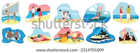 Set of couples at sea resort