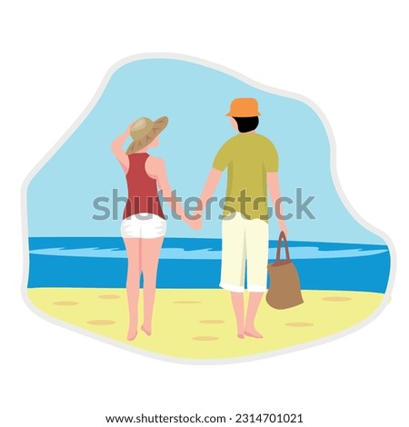 Going couple on beach at sea resort