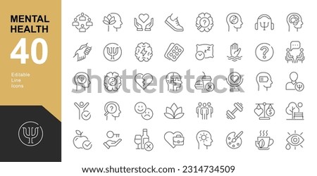Mental Health Line Editable Icons set. Vector illustration in modern thin line style of medical icons:  components of a healthy lifestyle and mental balance. Pictograms and infographics Royalty-Free Stock Photo #2314734509