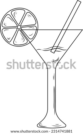 Summer cocktail illustration in line. Element for print, postcard and poster, vector illustration