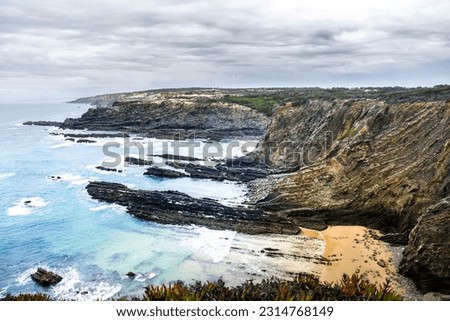 Cavaleiro beach with beautiful rocks and cliffs in the coast of Alentejo, Portugal