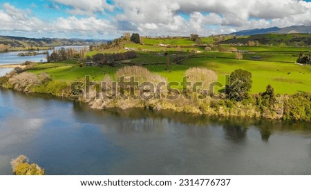 Amazing aerial view of Waikato River in spring season, North Island - New Zealand.