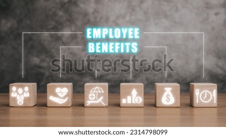 Employee Benefits Career Concept, Wooden block on desk with Employee Benefits icon on virtual screen. Royalty-Free Stock Photo #2314798099