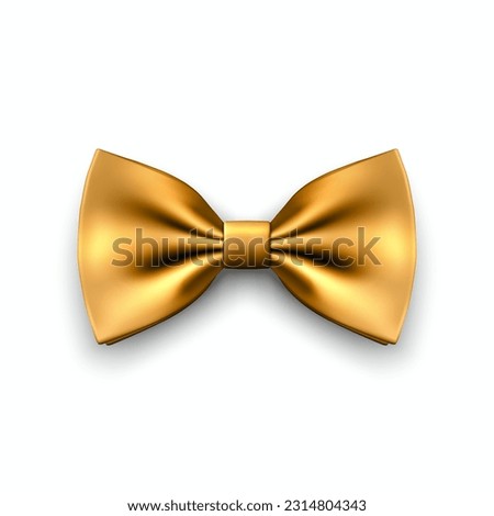 Vector 3d Realistic Yellow Golden Bow Tie Icon Closeup Isolated on White Background. Silk Glossy Bowtie, Tie Gentleman. Mockup, Design Template. Bow tie for Man. Mens Fashion, Fathers Day Holiday