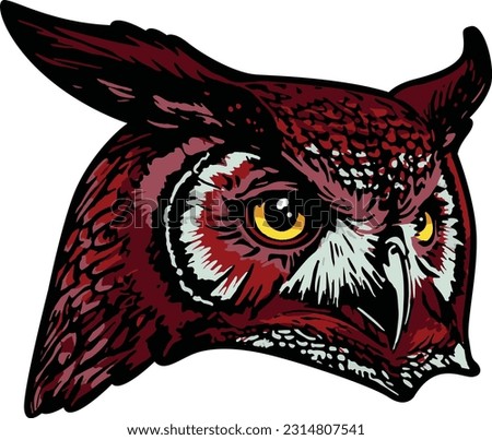 Owl Face Illustration. Sky. Forest. Vector