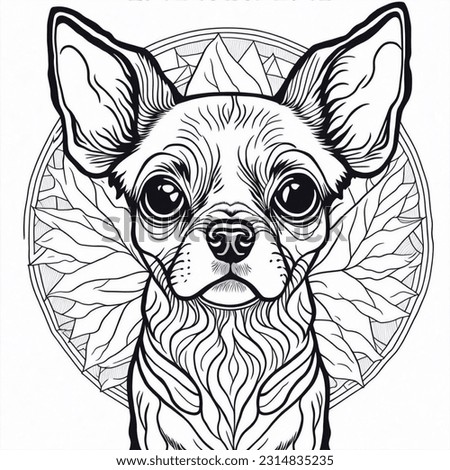 Coloring pages for adults, mandala, dog images (chihuahua), white background, clean line art, fine line art