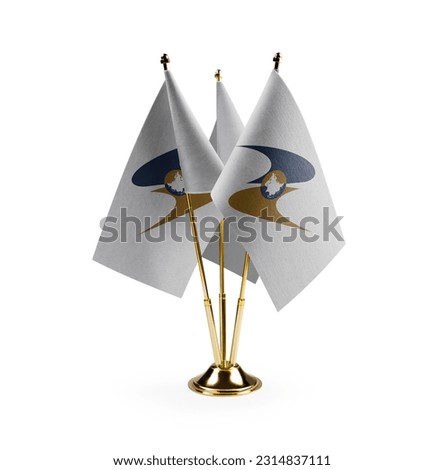Small national flags of the Eurasian Economic Union on a white background. Royalty-Free Stock Photo #2314837111