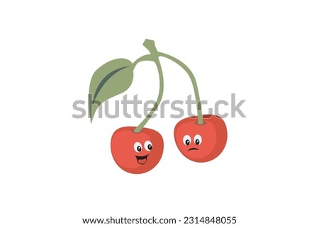 Vector funny cartoon Cherry fruit has eyes and legs