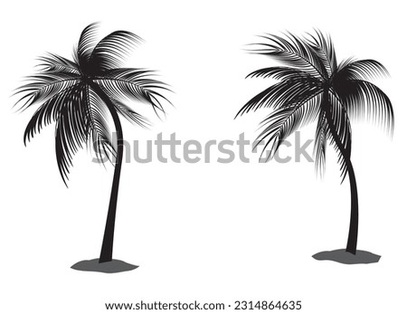 Black coconut tree silhouette graphic vector for summer,