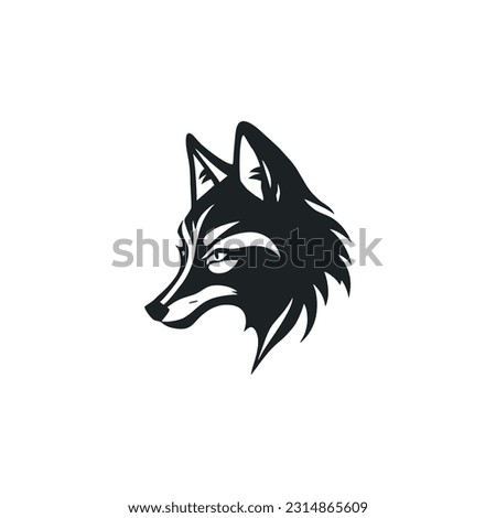 Wolf head logo of coyote face silhouette icon. dog clip art fox hunter predator wildlife symbol, isolated on white background.