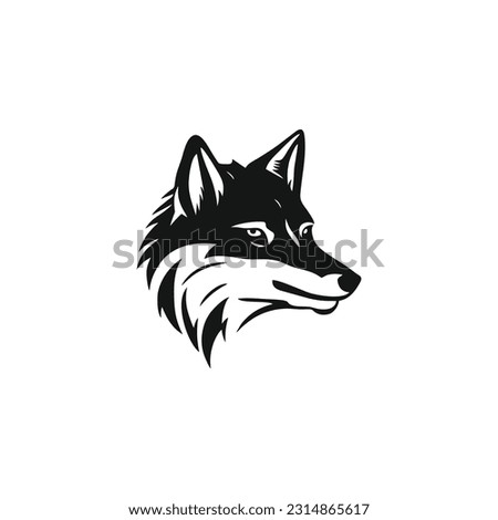 Wolf head logo of coyote face silhouette icon. dog clip art fox hunter predator wildlife symbol, isolated on white background.