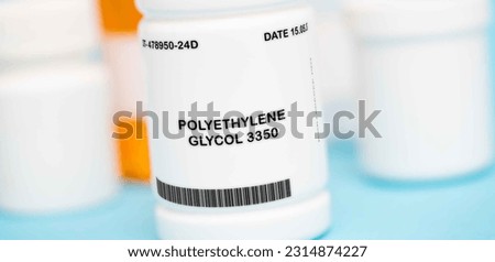 Polyethylene glycol 3350 is a laxative used to treat occasional constipation. It works by increasing the amount of water in the stool, making it easier to  Royalty-Free Stock Photo #2314874227