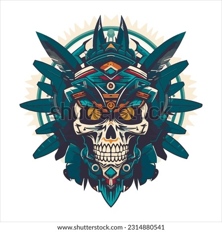 Skull emblem vector logo. Agressive human cherokee, apache skull.