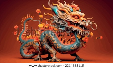 Traditional 3d chinese dragon illustration vector. 3d character dragon bright colors print for clothes, stationery. Banner chinese dragon 2024. New Year of the Dragon 2024.