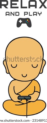 Cute buddhist child playing game with a quote relax and play. Vector illustration for tshirt, hoodie, website, print, application, logo, clip art, poster and print on demand merchandise.