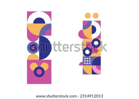 Colorful geometric poster. Grid with color geometrical shapes.