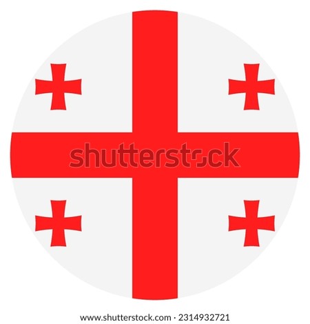 The flag of Georgia. Standard color. Round button icon. A circular icon. Computer illustration. Digital illustration. Vector illustration.