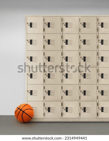Basketball ball and locker inside the gym
