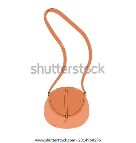 Isolated summer female orange leather bag with strap in flat hand drawn vector style on white background. Stylish modern design.