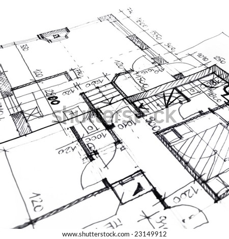 Architectural sketch of residential house plan Royalty-Free Stock Photo #23149912