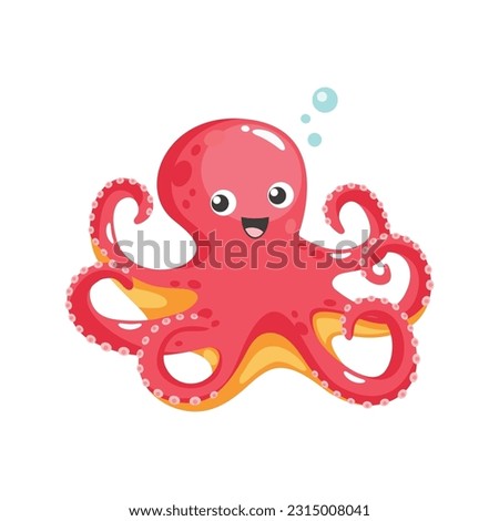Cute red octopus. Vector illustration