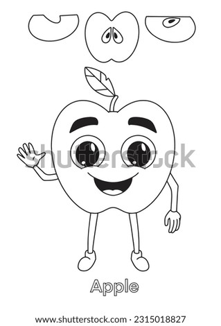 Children coloring book page smile apple illustration