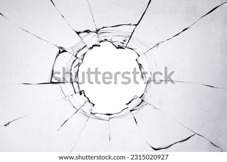 Old broken glass, cracks texture on white background