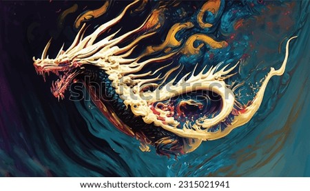 Vector art of swirl angry dragon shapes from acrylic brush strokes.