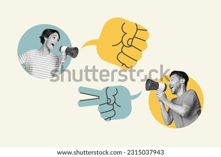 Composite design picture collage political strategy games in ukraine fight rock paper scissors country issues isolated on white background