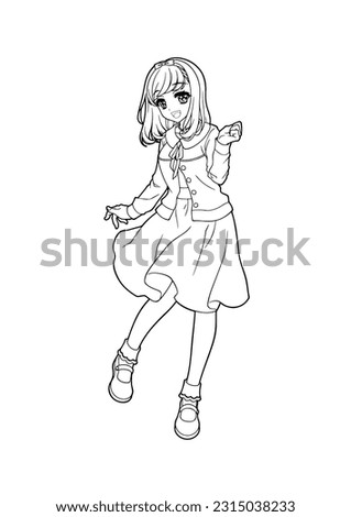 Clip art of anime style girl(full body) for coloring book