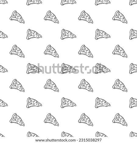 Seamless pizza pattern. Drawn pizza background. Doodle vector pizza illustration