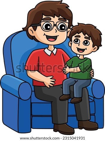 Son Sitting on Fathers Lap Cartoon Colored Clipart