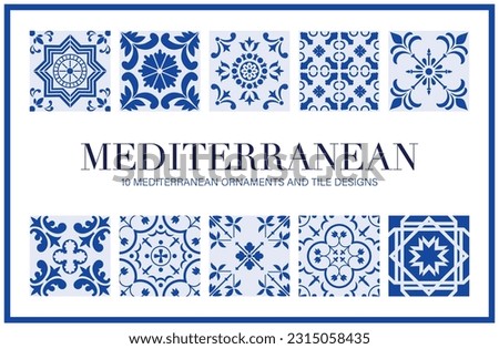 Set of Mediterranean ornaments and tiles, vector . Vector illustration