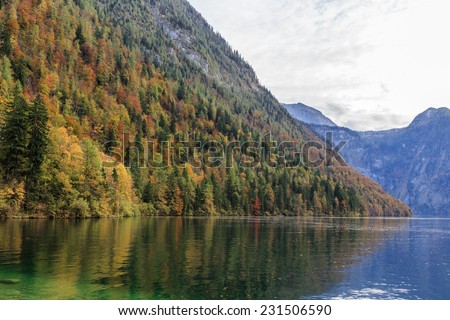 Landscape Picture from the lake Koenigssee in Berchtesgaden in southern Bavaria, Germany near Austria