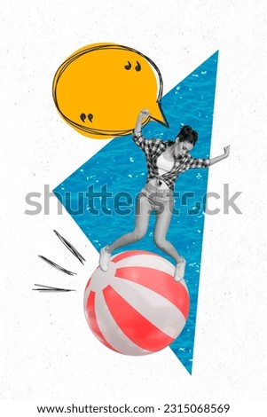 Magazine collage picture of funky lady dancing beach party telling empty space isolated drawing background