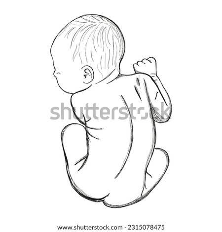 Sketch of cute sleeping baby. Line art. Newborn illustration. Hand drawn vector lying kid isolated on white background