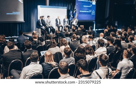 Round table discussion at business conference meeting event.. Audience at the conference hall. Business and entrepreneurship symposium Royalty-Free Stock Photo #2315079225