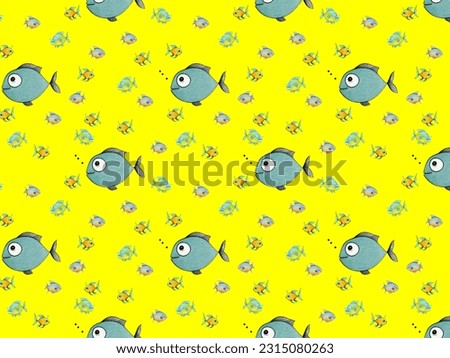 seamless pattern. Set with fish. Sea and river fish. Horizontal image.