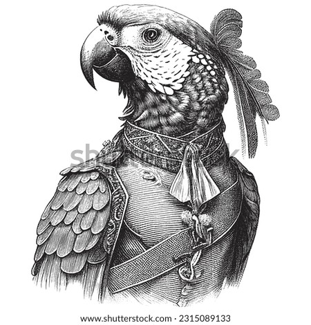 Hand Drawn Engraving Pen and Ink Parrot Portrait Dressed in Victorian Era Vintage Vintage Vector Illustration Royalty-Free Stock Photo #2315089133