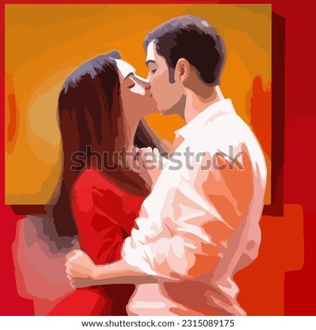 Character flat drawing loving married couple kissing and hugging. Cute young romantic couple lovers kissing. Happy man and beautiful woman prepare for wedding party. Cartoon design vector illustration Royalty-Free Stock Photo #2315089175